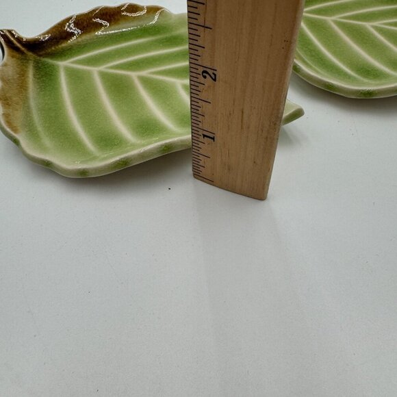 A Set of 2 Vintage Tajimi Japan Green Leaf Plates Small - Picture 10 of 10
